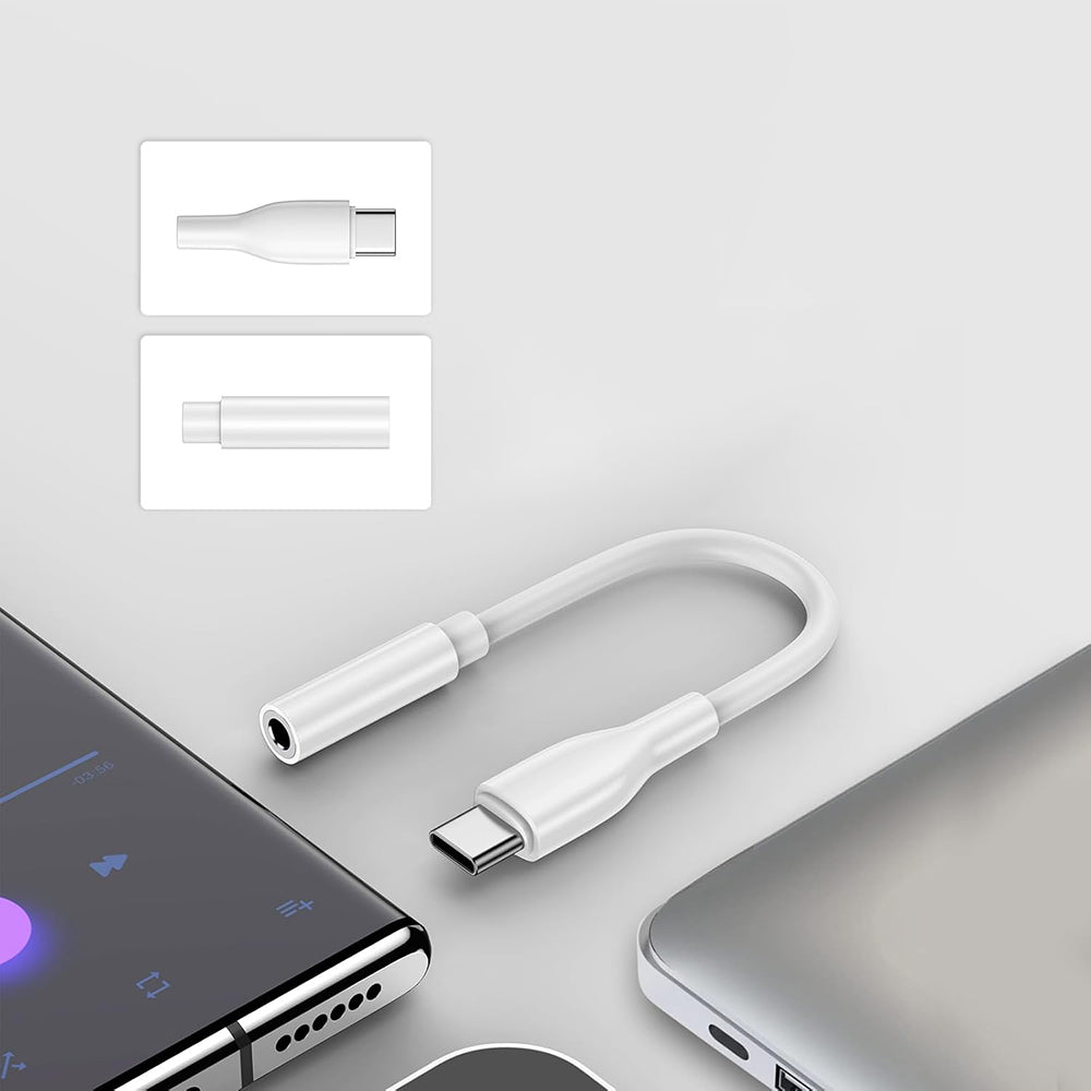 USB-C to 3.5mm Audio Adapter Techsuit AC18 MusicBox, White, Set of 2 Pieces