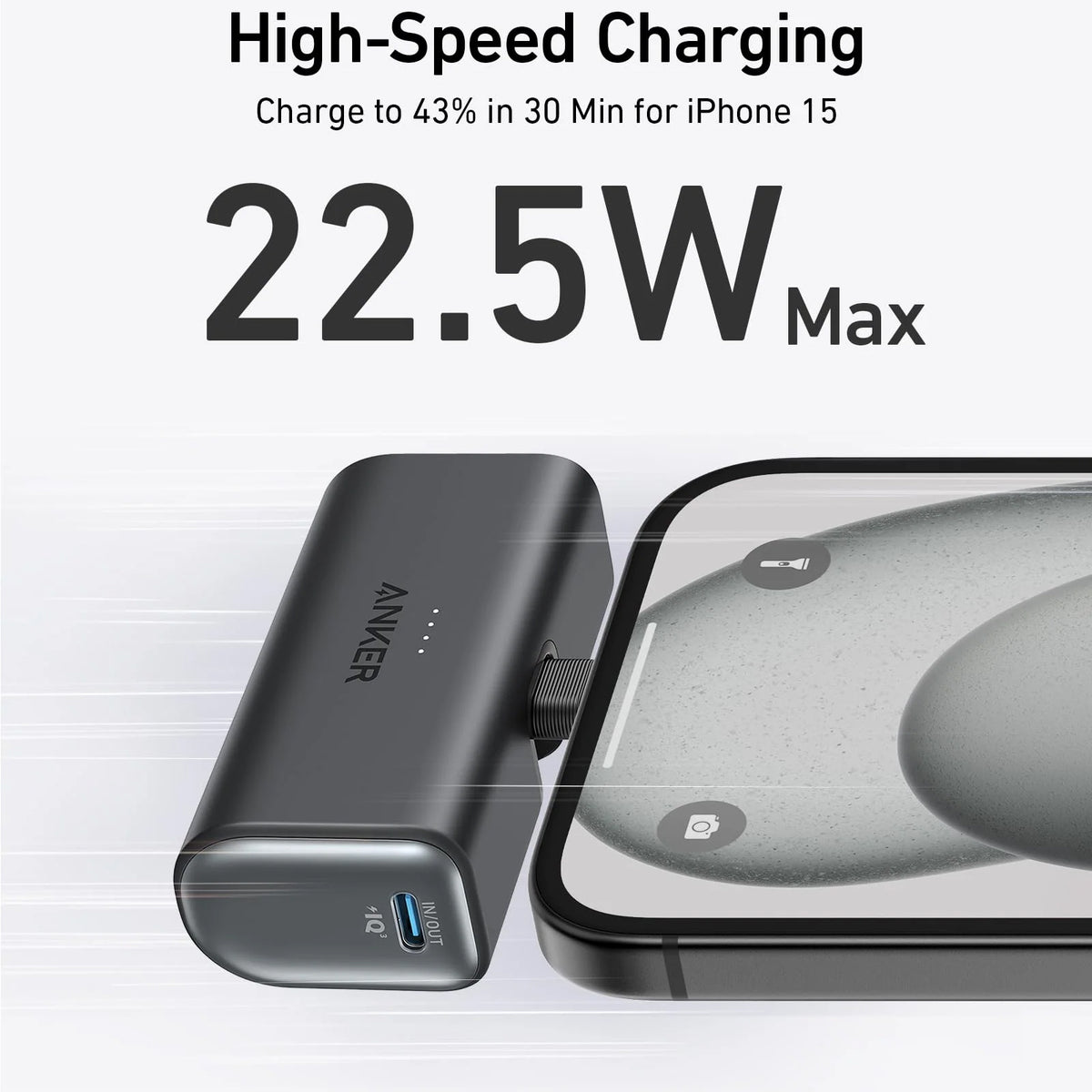 Anker Nano External Battery, 5000mAh, 22.5W, PD, 2 x USB-C, Black A1653H11