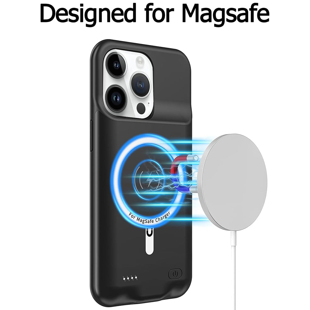 External Battery Case Wireless Techsuit Power Pro Battery for Apple iPhone 15 Pro, 7000mAh, Black