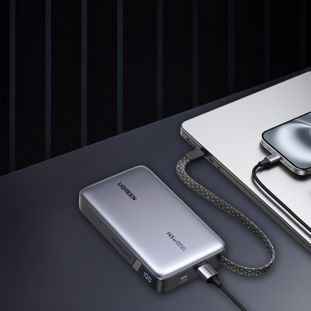 UGREEN PB551 External Battery (55992B), 20000mAh, 145W, QC + PD, 1 x USB-A - 2 x USB-C, Gray