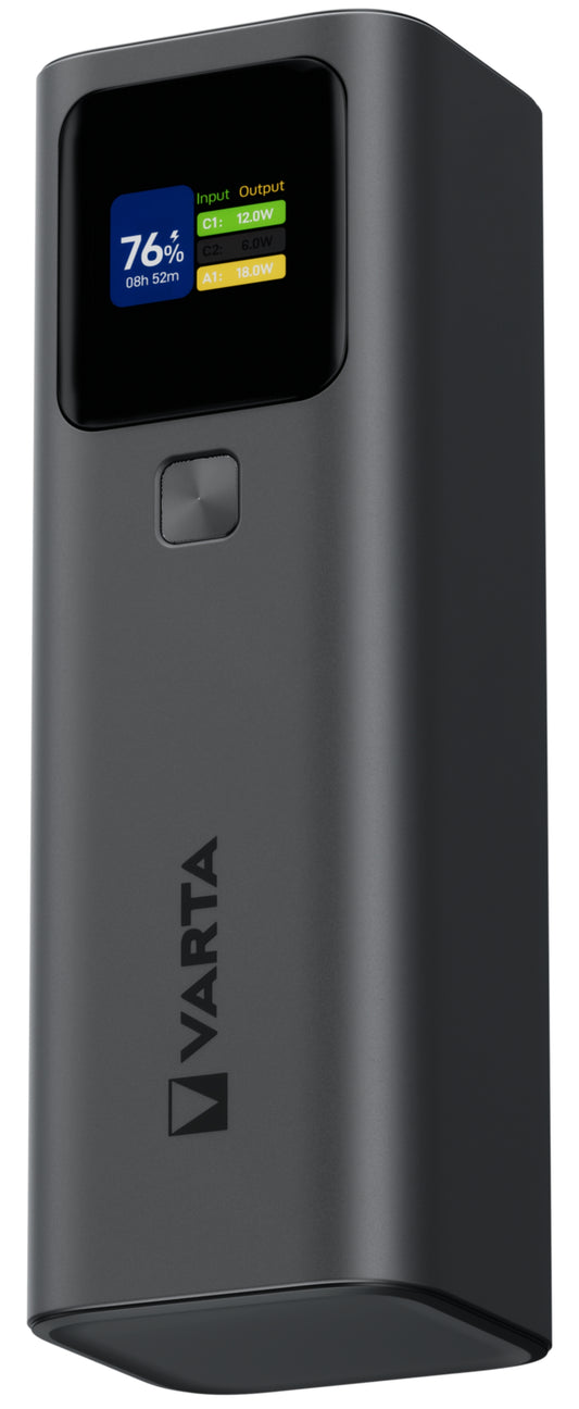 Varta High Speed External Battery, 27000mAh, 140W, QC + PD, 1 x USB-A - 2 x USB-C, Black