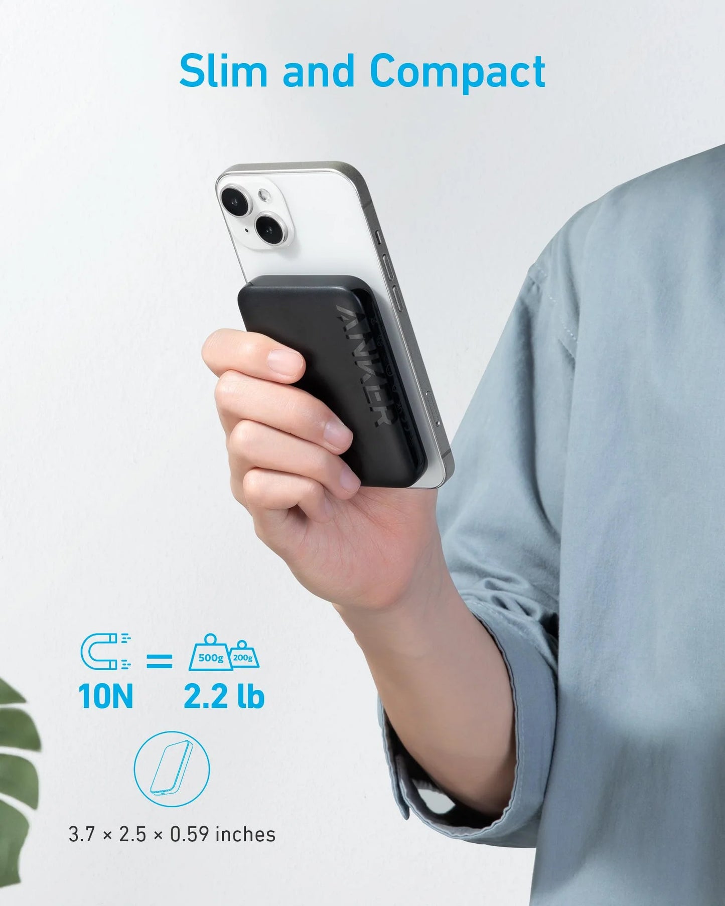 Anker 321 MagGo External Wireless Battery, 5000mAh, 7.5W, PD + FQI, 1 x QI - 1 x USB-C, Black A1616G11