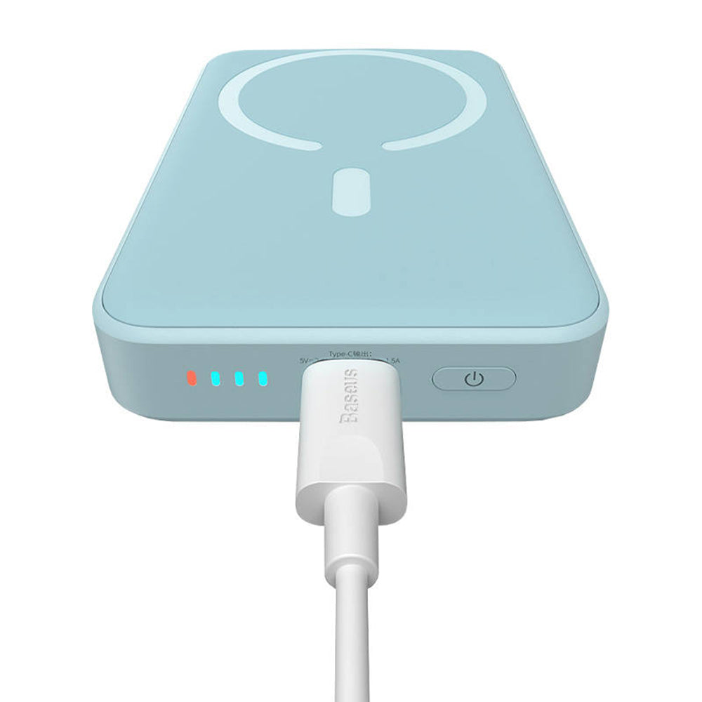 Baseus Magnetic Mini Wireless External Battery, 10000mAh, 20W, PD + FQI, 1 x QI - 1 x USB-C, Blue PPCX110103