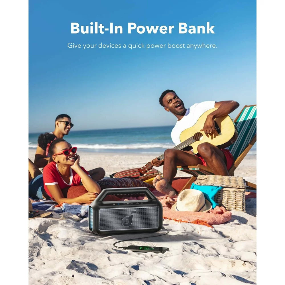 Anker SoundCore Boom 2 Portable Bluetooth Speaker, 80W, TWS, RGB, Waterproof, Black A3138011