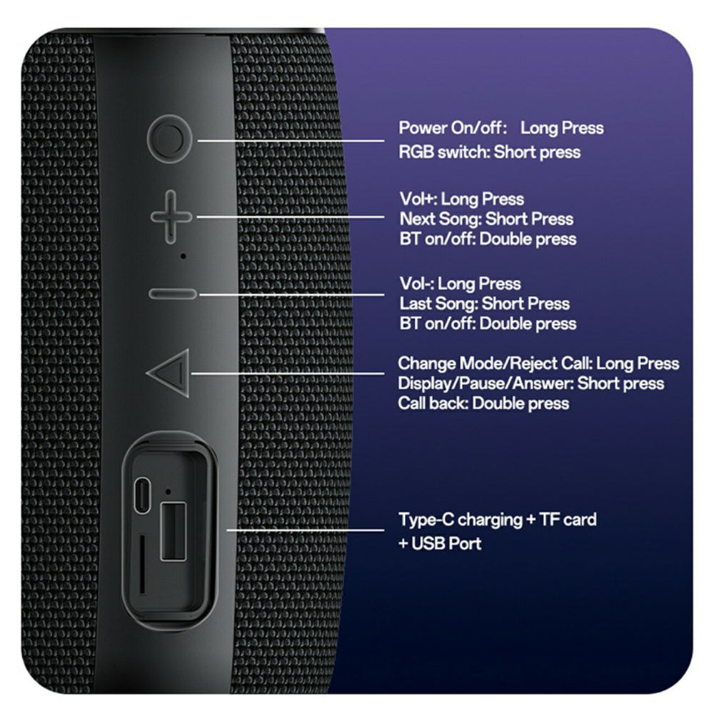 Yesido YSW39 Portable Bluetooth Speaker, 20W, TWS, RGB, Black