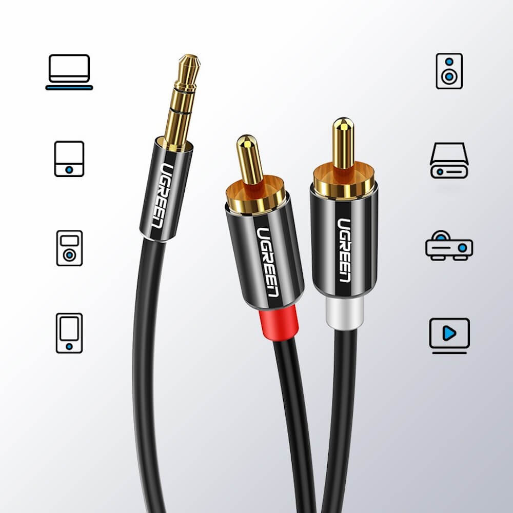 3.5mm Audio Cable - 2 x RCA UGREEN AV116, 1.5m, Black