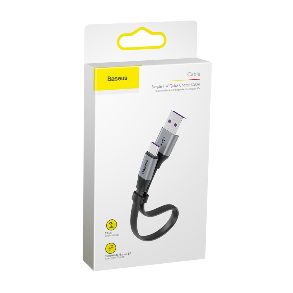 Baseus Simple USB-A to USB-C Data and Charging Cable, 40W, 0.23m, Gray CATMBJ-BG1