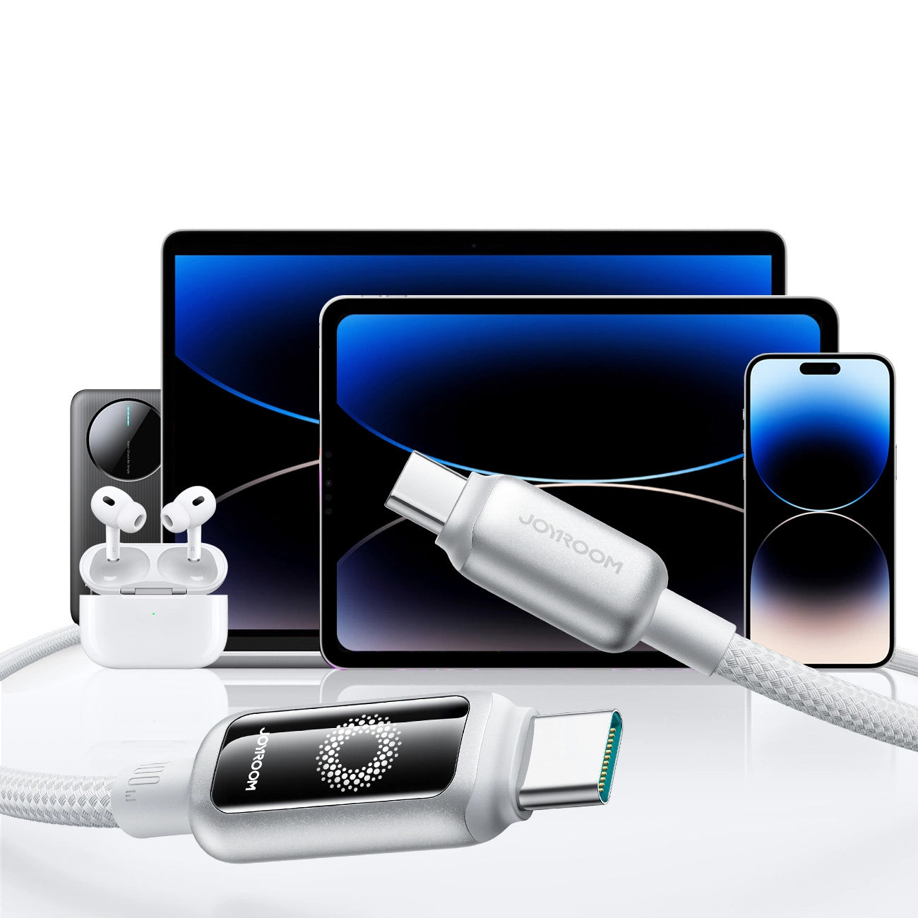 USB-C Data and Charging Cable - USB-C Joyroom S-A55 StarFlight Display, 100W, 1.2m, White