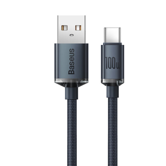 USB-A to USB-C Baseus Crystal Shine Series Data and Charging Cable, 100W, 1.2m, Black CAJY000401