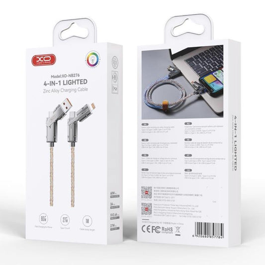 USB-C / USB-A - USB-C / Lightning XO Design NB276 Data and Charging Cable, 60W, 1m, Gray