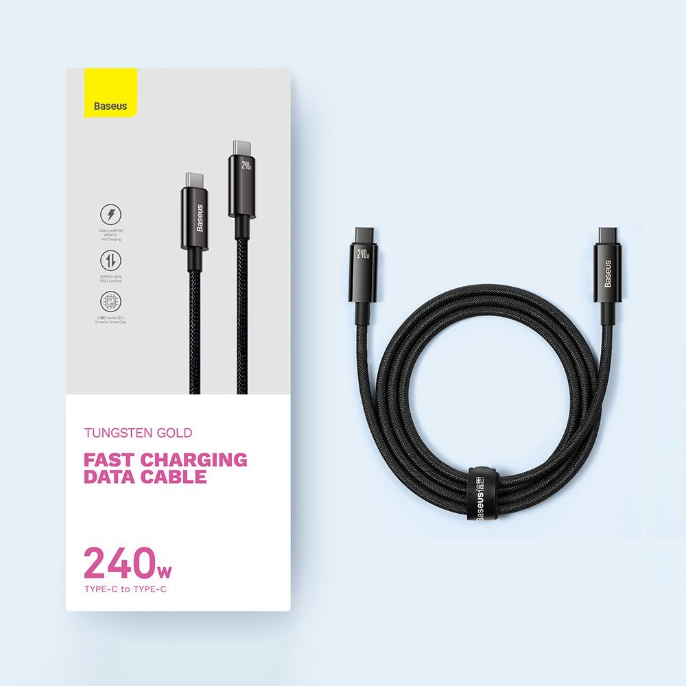 USB-C Data and Charging Cable - USB-C Baseus Tungsten Gold, 240W, 2m, Black CAWJ04010101