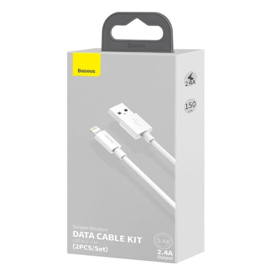 Data and Charging Cable USB-A - Lightning Baseus Simple Wisdom, 18W, 1.5m, Set 2 pieces, White TZCALZJ-02
