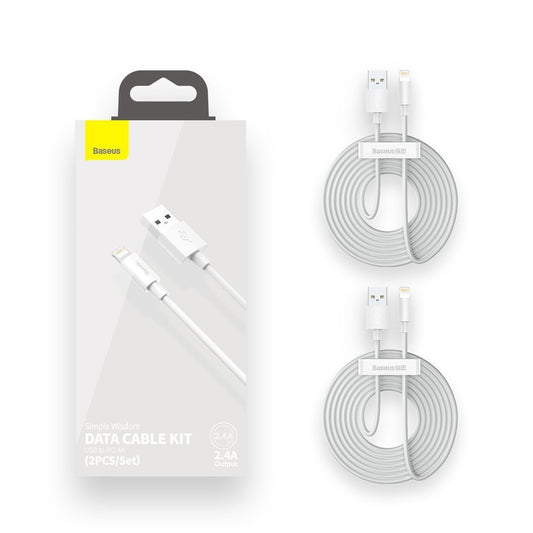 Data and Charging Cable USB-A - Lightning Baseus Simple Wisdom, 18W, 1.5m, Set 2 pieces, White TZCALZJ-02