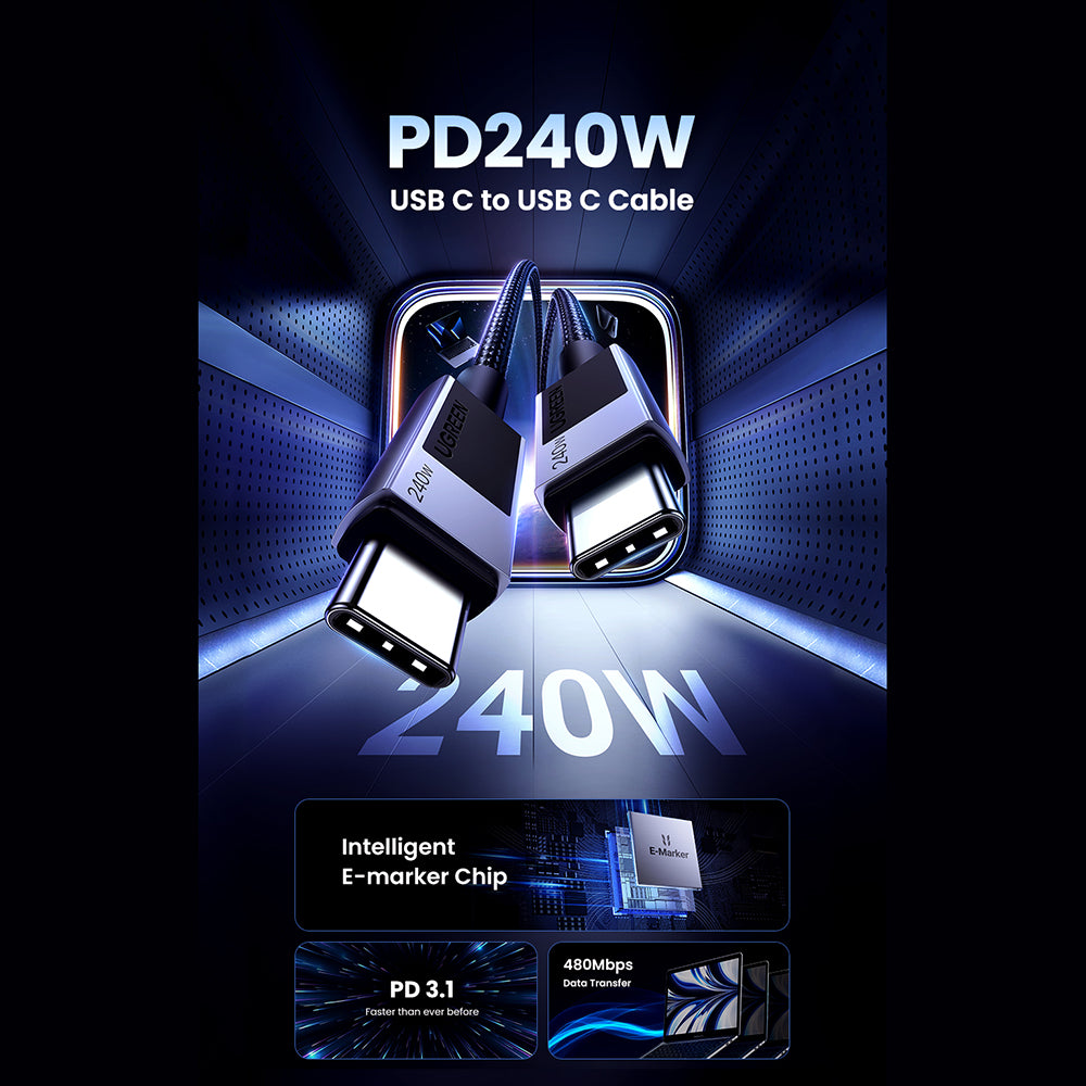 USB-C Data and Charging Cable - USB-C UGREEN L513, 240W, 2m, Black