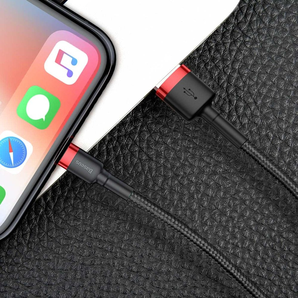 USB-A to Lightning Baseus Cafule Data and Charging Cable, 18W, 0.5m, Red CALKLF-A19