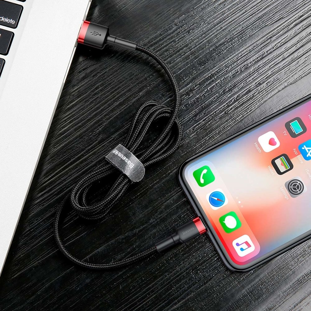 USB-A to Lightning Baseus Cafule Data and Charging Cable, 18W, 0.5m, Red CALKLF-A19