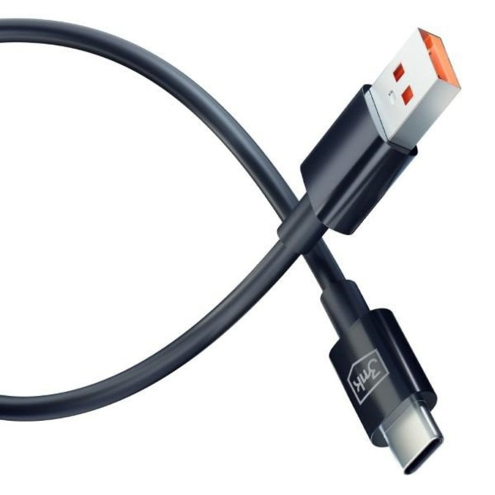 USB-A to USB-C Data and Charging Cable 3MK Hyper, 18W, 1.2m, Black