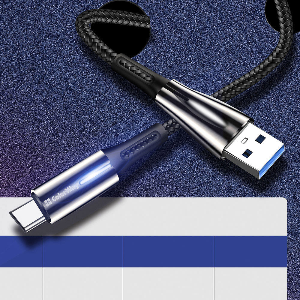 USB-A to USB-C Data and Charging Cable ColorWay CW-CBUC035, 18W, 1m, Black