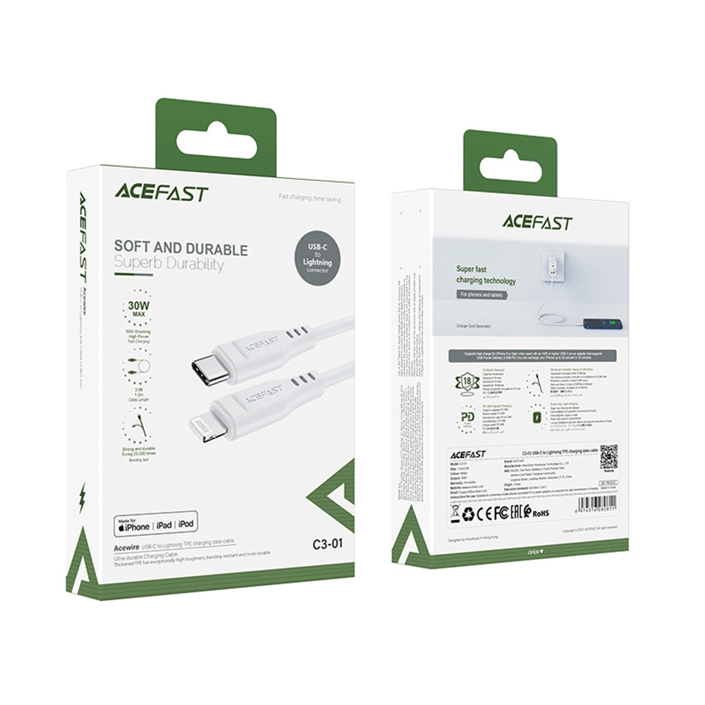 USB-C to Lightning Data and Charging Cable Acefast C3-01, 30W, 1.2m, White