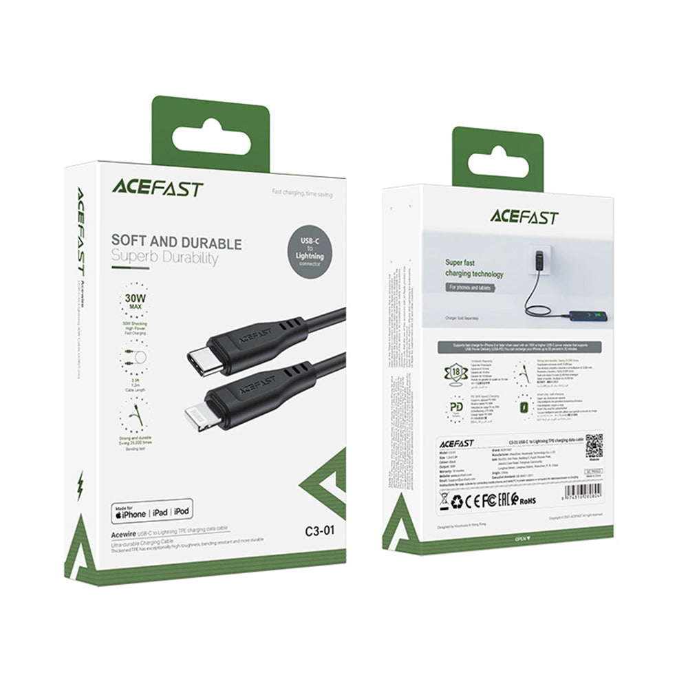 USB-C to Lightning Data and Charging Cable Acefast C3-01, 30W, 1.2m, Black
