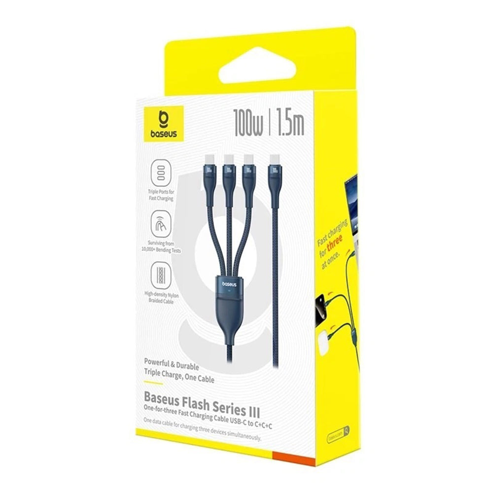 USB-C Charging Cable - 3 x USB-C Baseus Flash Series III 3in1, 100W, 1.5m, Blue P10377503321-00