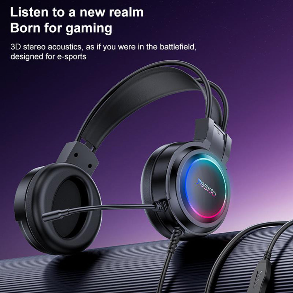 USB Gaming Headphones Yesido EK05, RGB, 1.2m, Black