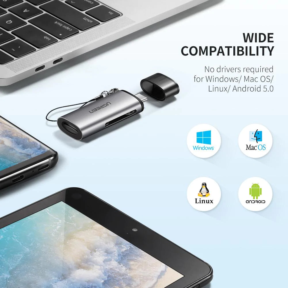 UGREEN CM184 USB-C Card Reader, SD - microSD, Gray