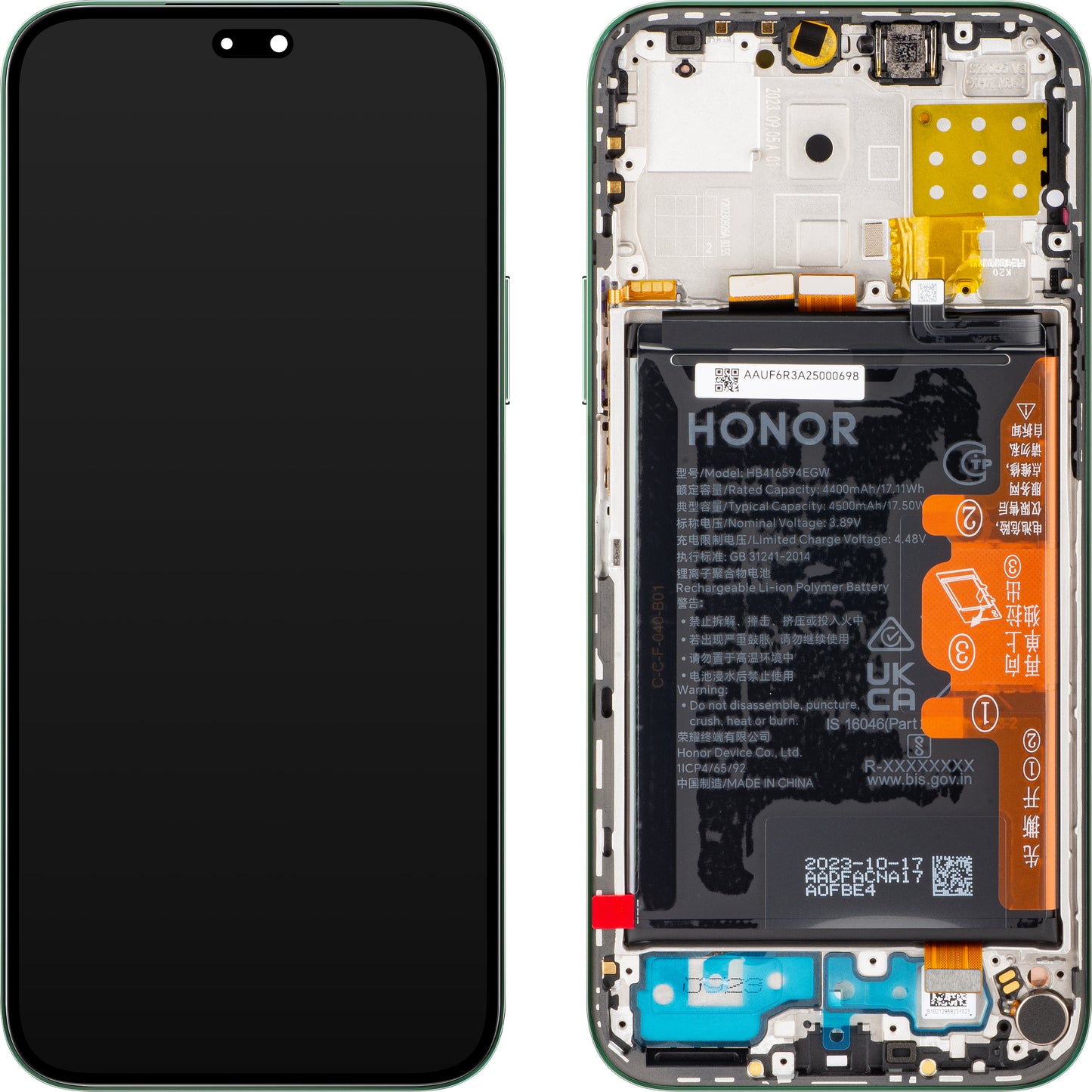 Honor 200 Lite / X8b Display with Touchscreen, Frame and Battery, Green (Glamorous Green), Service Pack 0235AHGF