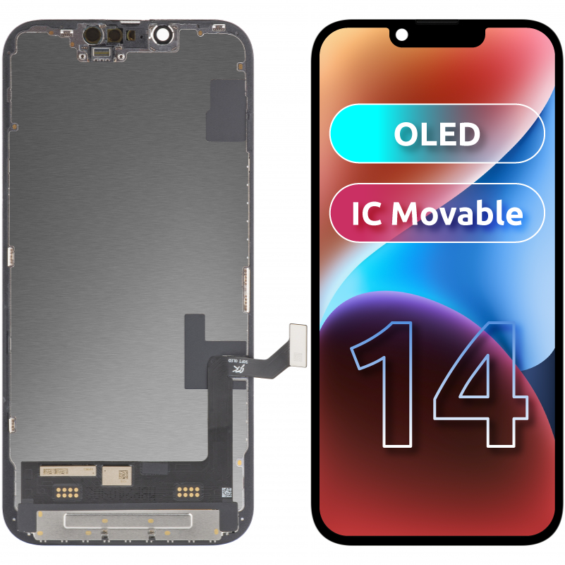 JK Touchscreen Display for Apple iPhone 14, with Frame, Movable IC OLED Version, Black