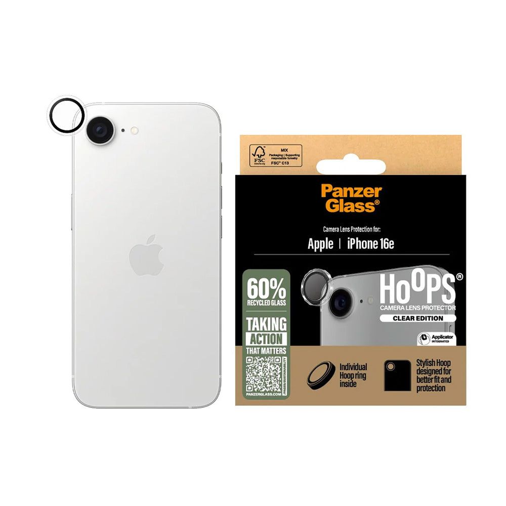Back Camera Protection Film PanzerGlass Hoops for Apple iPhone 17e / 16e, Tempered Glass, Transparent