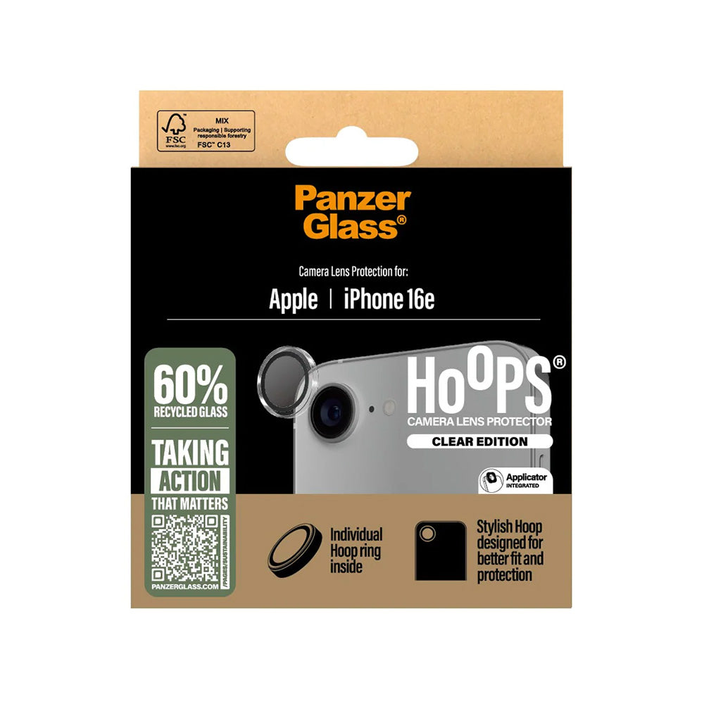 Back Camera Protection Film PanzerGlass Hoops for Apple iPhone 17e / 16e, Tempered Glass, Transparent