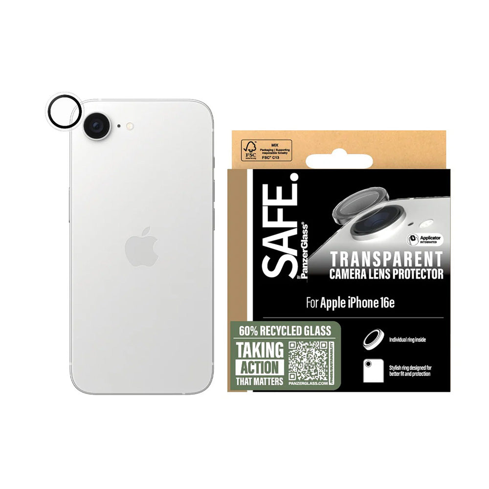 PanzerGlass Safe Rear Camera Protection Film for Apple iPhone 17e / 16e, Tempered Glass, Transparent