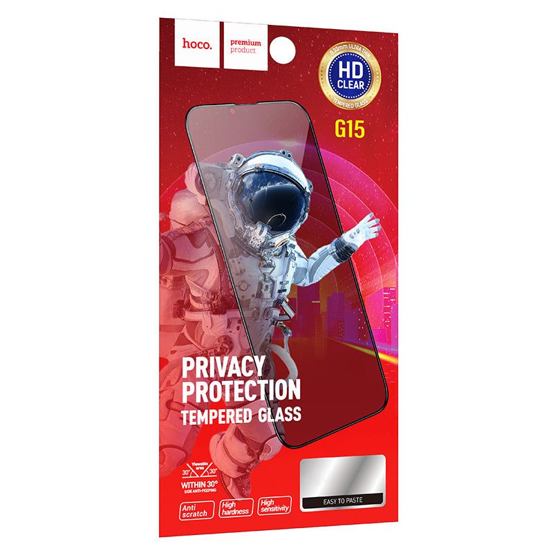 HOCO G15 Privacy Screen Protector for Apple iPhone 16 Pro Max, Tempered Glass, Full Glue, 5D