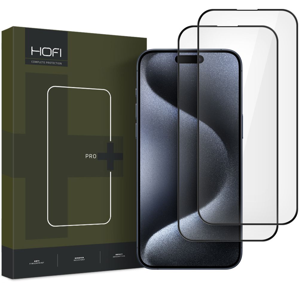 HOFI Glass PRO+ Screen Protector for Apple iPhone 16, Tempered Glass, Full Glue, 2 Pieces Set, 2.5D, Black