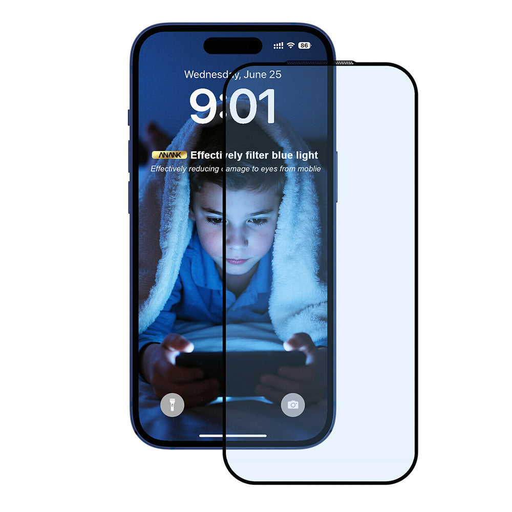 Anti Blue Light Anank 5X Reinforced Screen Protector for Apple iPhone 17 Pro Max, Tempered Glass, Full Glue, 2.5D, Black