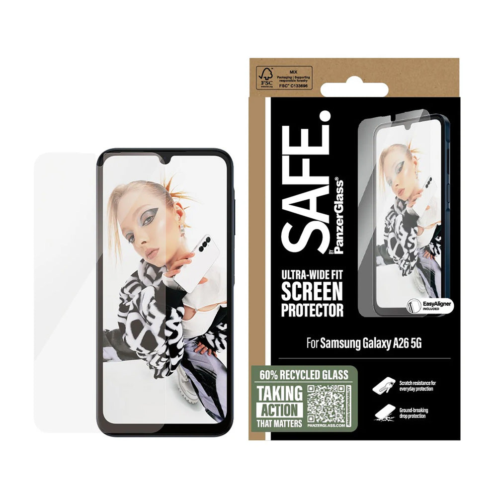 PanzerGlass Safe Screen Protector. Ultra-Wide Fit EasyAligner for Samsung Galaxy A26 A266, Tempered Glass, Full Glue