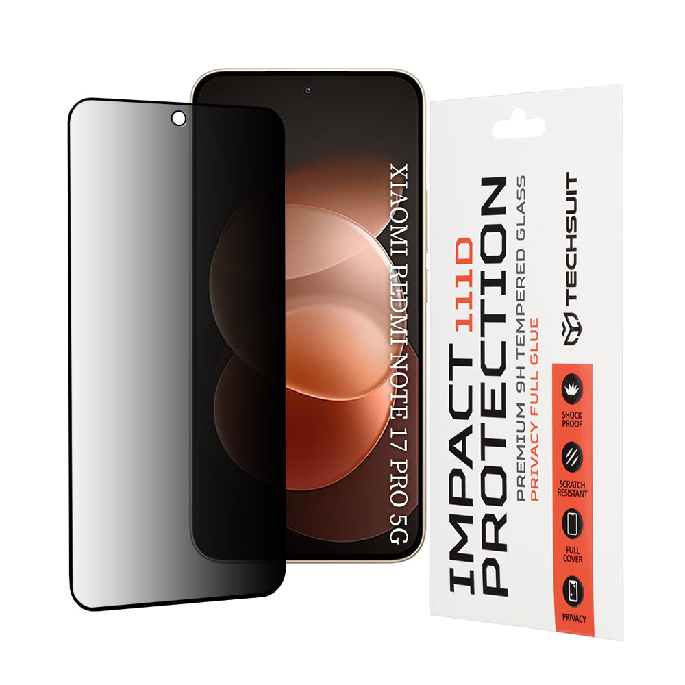 Privacy Techsuit Screen Protector for Xiaomi Redmi Note 17 Pro / Note 17 Pro Max, Tempered Glass, Full Glue, 111D