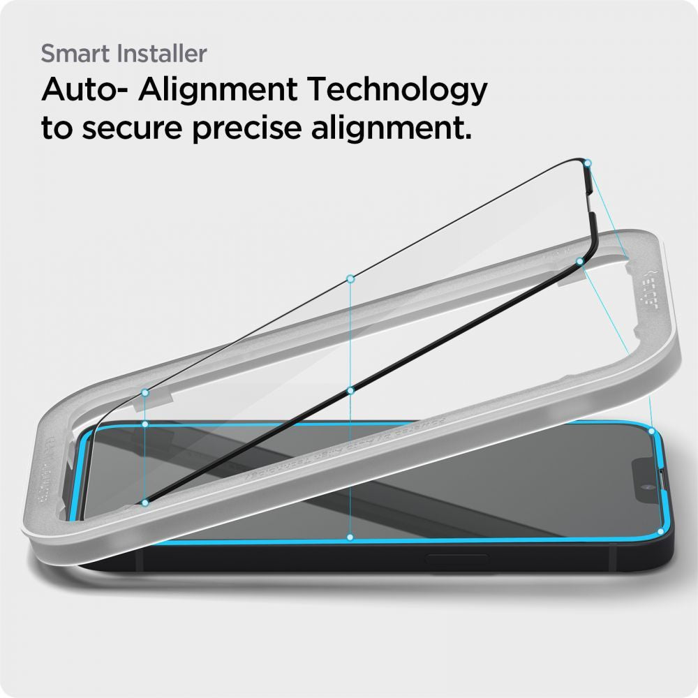 Spigen GlastR Align Master Screen Protector for Apple iPhone 17e / 16e / 14 / 13 Pro, Tempered Glass, Full Glue, Black AGL03725
