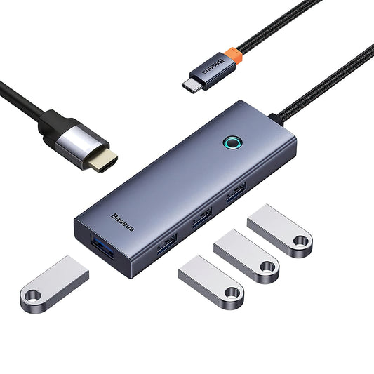 Baseus UltraJoy USB-C Hub, 4 x USB-A 3.0 - 1 x HDMI, Grey B00052809813-00