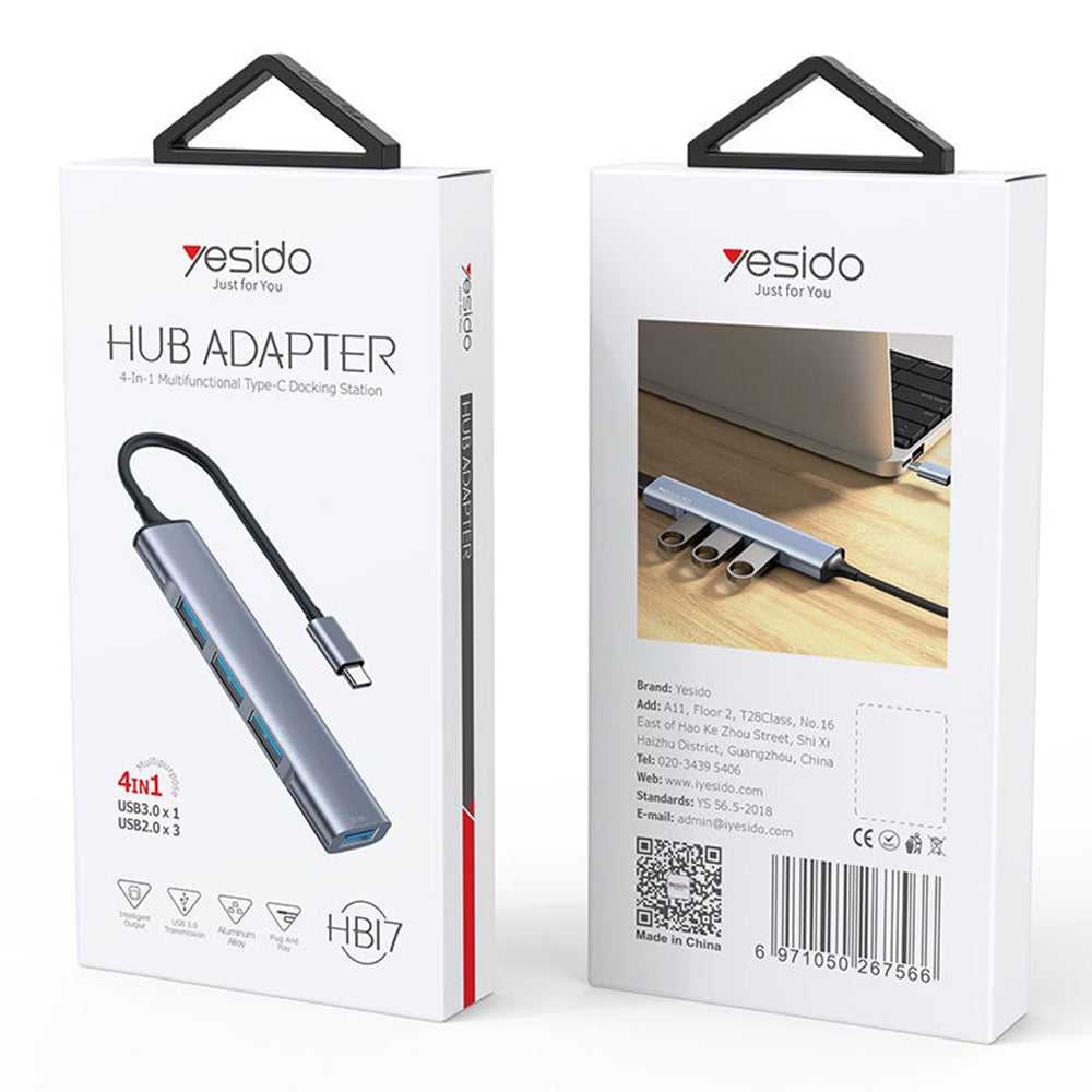 Yesido HB17 USB-C Hub, 4in1, Grey