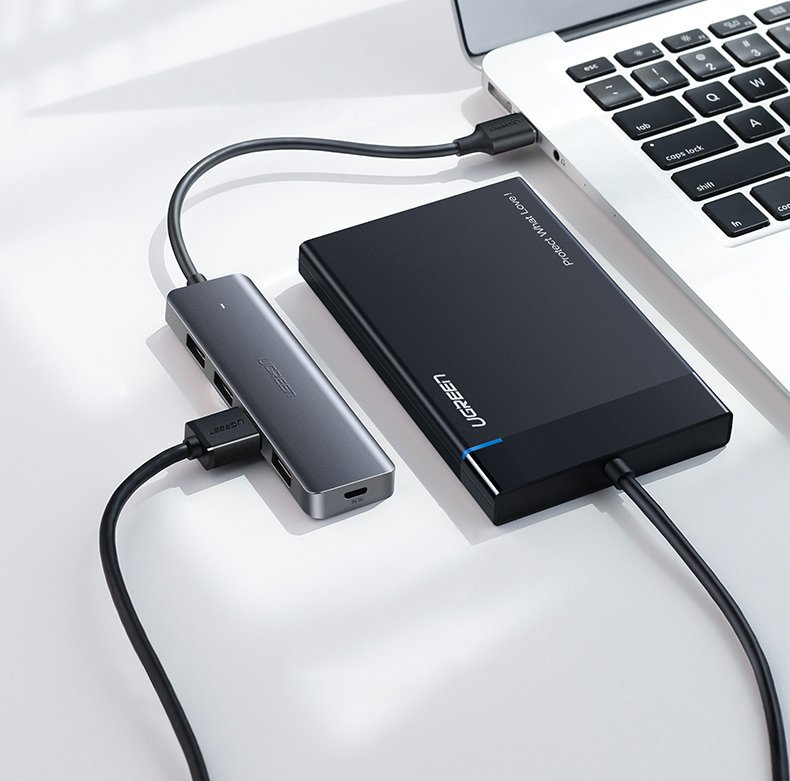 UGREEN CM219 USB Hub, 4 x USB-A 3.0 - 1 x USB-C, Gray