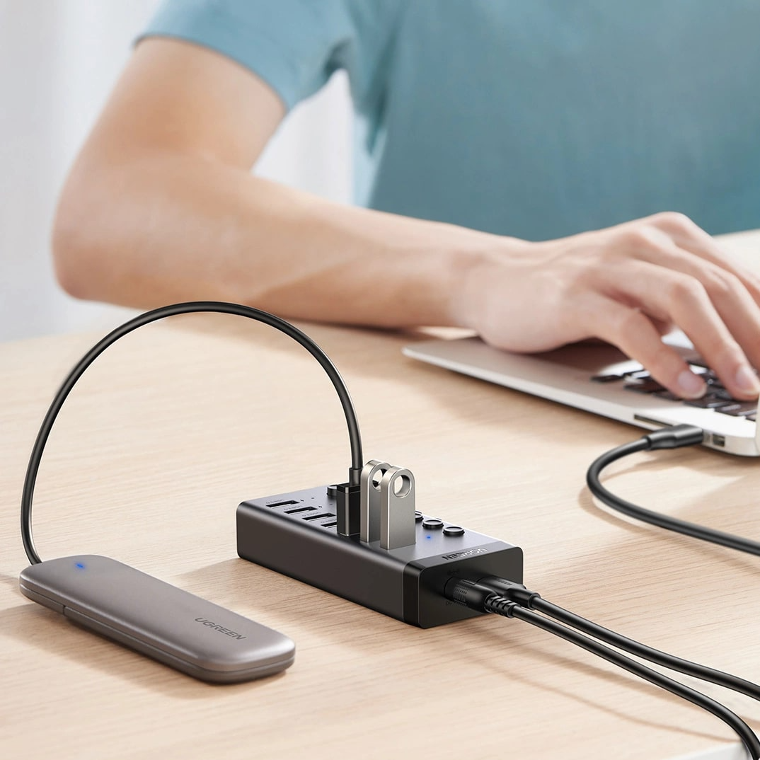 UGREEN CM481 USB Hub, 7 x USB-A 3.0, Gray