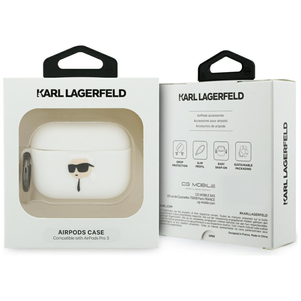 Karl Lagerfeld 3D Karl's Head Case for Apple AirPods Pro 3, White