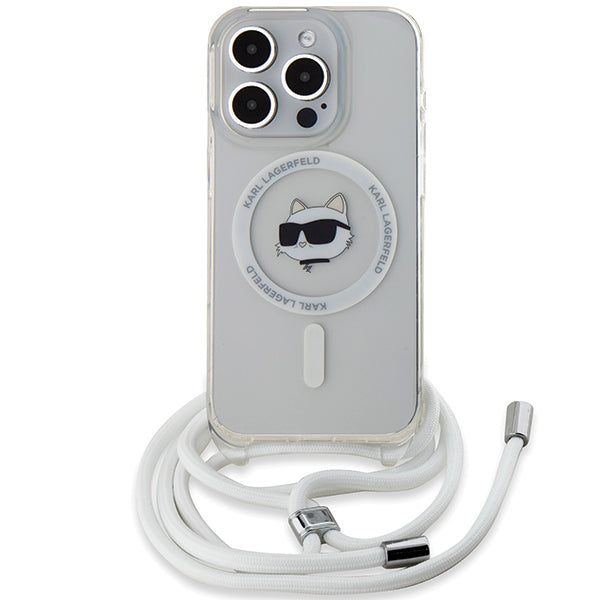 MagSafe Case for Apple iPhone 14 Pro, Karl Lagerfeld, IML Crossbody Choupette's Head with Strap, Transparent