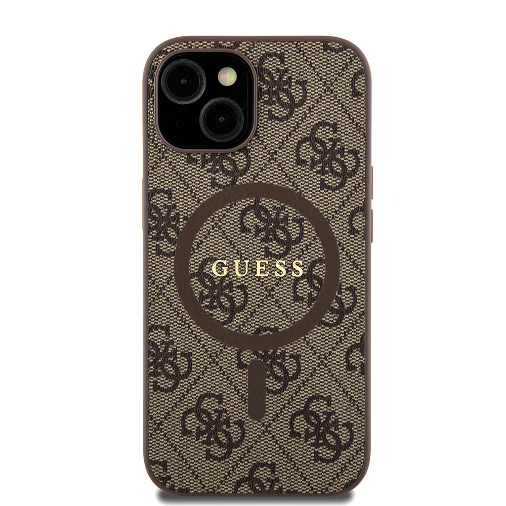 MagSafe Case for Apple iPhone 15, Guess, 4G Collection, Brown