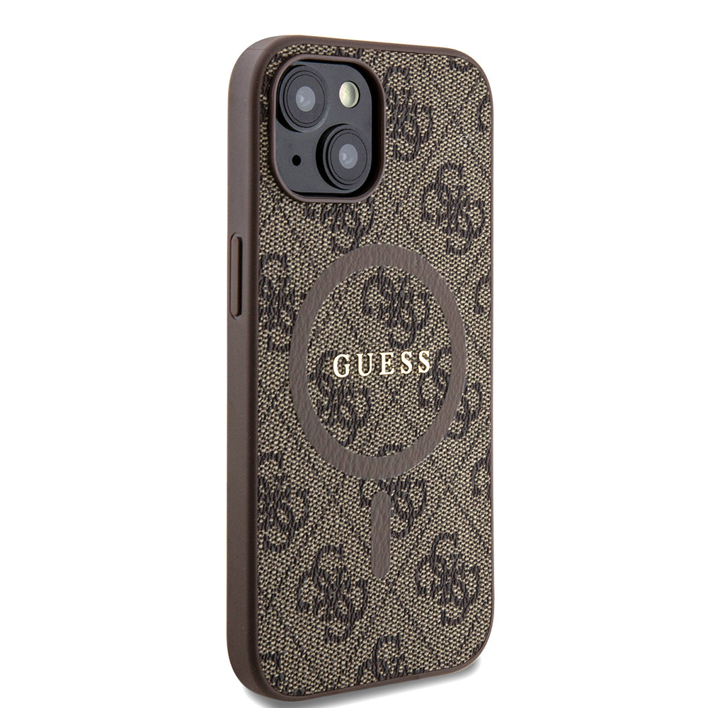 MagSafe Case for Apple iPhone 15, Guess, 4G Collection, Brown
