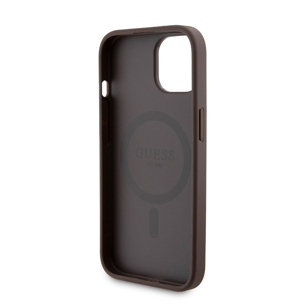 MagSafe Case for Apple iPhone 15, Guess, Powerbank 4G Metal Logo, Brown