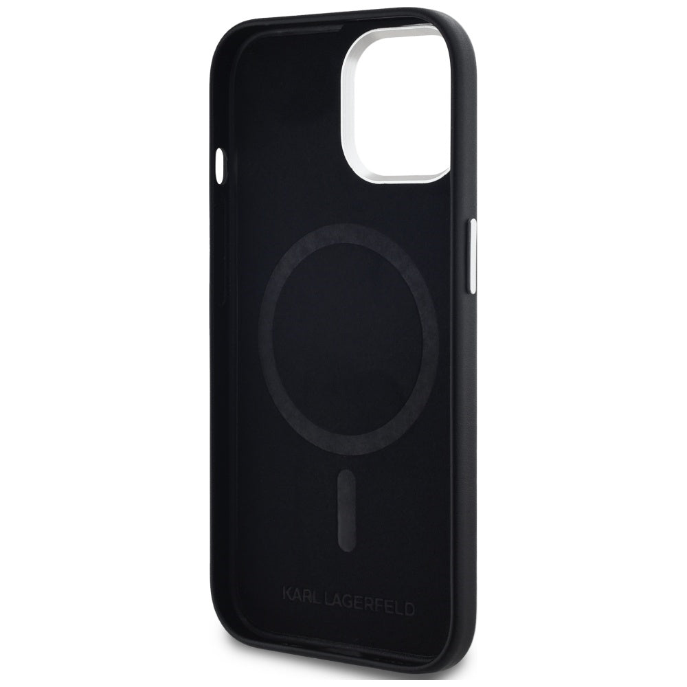 MagSafe Case for Apple iPhone 15, Karl Lagerfeld, FW Metal Plate, Black