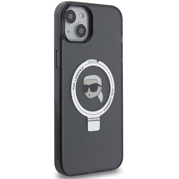 MagSafe Case for Apple iPhone 15, Karl Lagerfeld, Ring Stand Karl's Head, Black