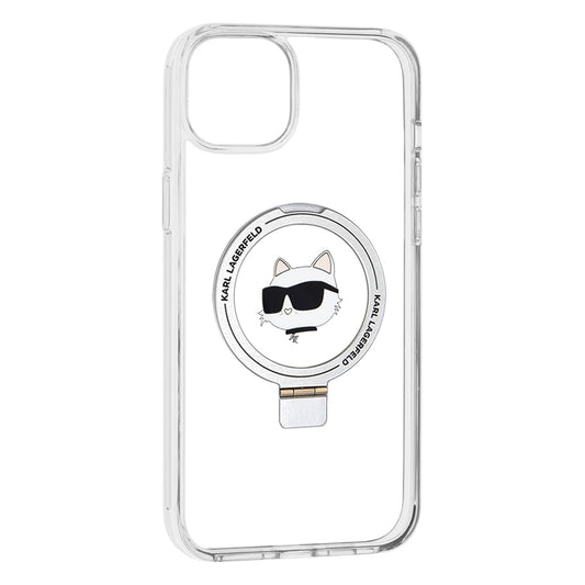 MagSafe Case for Apple iPhone 15 Plus / 14 Plus, Karl Lagerfeld, Ring Stand Choupette's Head, White